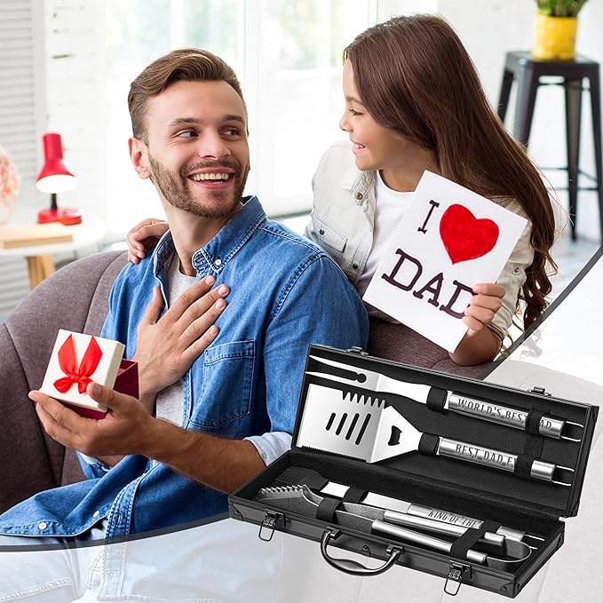 Dad Gifts, Grilling Accessories for Dad Valentines Day, Heavy Duty Stainless Steel Grill Set BBQ Grill Tools for Outdoor Grill with Aluminum Case, Grill Utensils Ideal Grilling Gift
