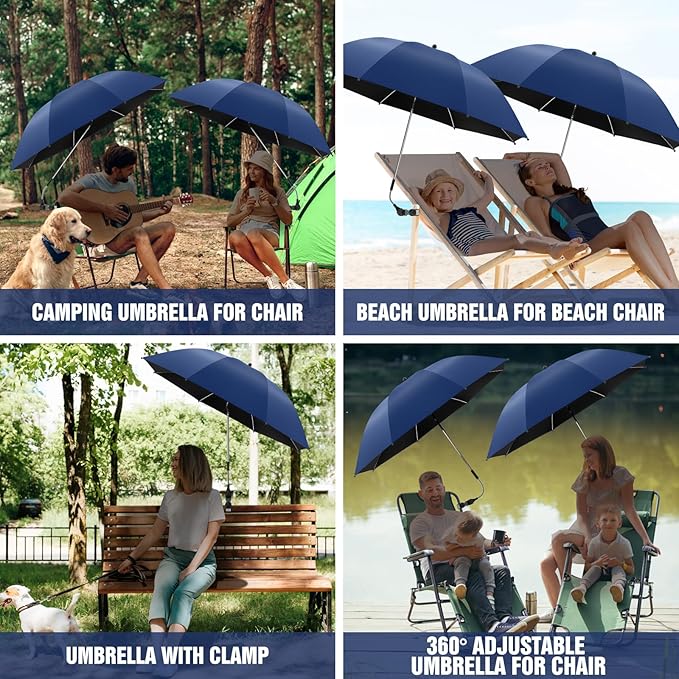 Beach Umbrella, 360 ° Chair Umbrella with Clamp, UPF50+ Shade for Beach, Sand, Patio, Yard (Not Includ Chair)