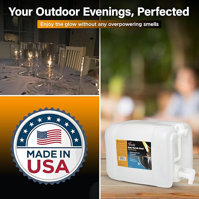 Firefly Fuel Tiki Torch Fuel – Clean-Burning Outdoor Lamp Oil for Tiki Torches and Lanterns. Low Smoke, Citronella Formula, Long-Lasting – Outdoor Patio & Garden Use - 5 Gallons