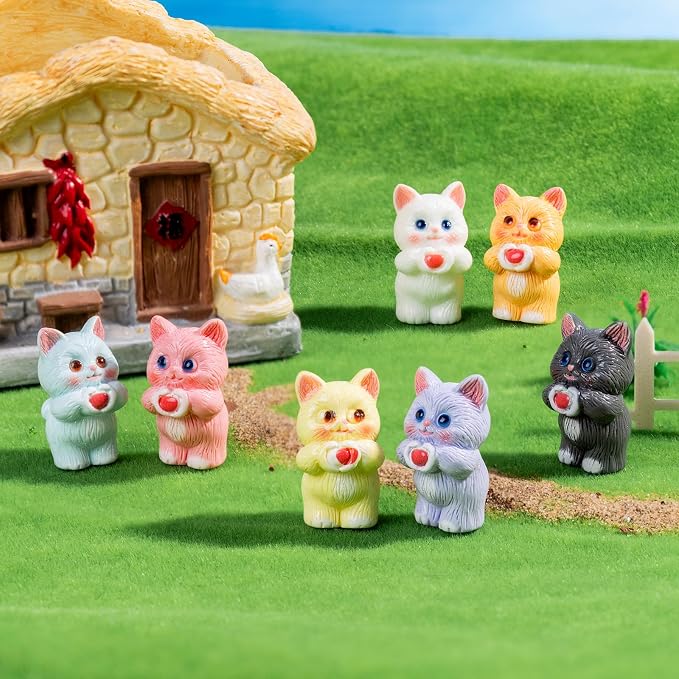 28 pcs Mini Resin Colorful Cats Variety Tiny Animals Figures Miniature Little Small Cat Figurines Bulk for Micro Fairy Garden Landscape Accessories Hide Crafts Decor