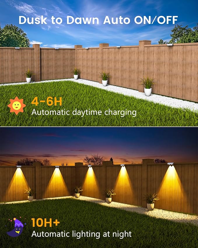 JOFIOS Solar Fence Lights Outdoor Waterproof, 80 Lumens Solar Lights for Fence with Warm White & RGB 8 Colors,Outdoor Solar Light for Deck, Patio, Backyard, Fence, Railing (8-Pack-White)