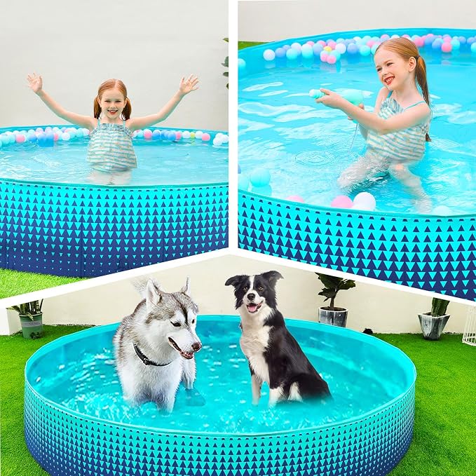 Jasonwell Foldable Dog Kiddie Pool - Hard Plastic Kids Paddling Pool Toddler Baby Swimming Pools for Backyard Collapsible Whelping Box Pet Doggie Cats Wading Pools Bathtub for Puppy Large Dogs 79In,G