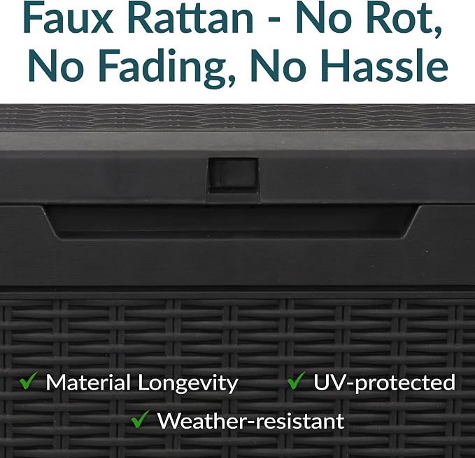 Sunnydaze Outdoor Deck Box - Lockable Package Delivery Box - Weather-Resistant Outdoor Storage Bin - 100-Gallon Faux Resin - Phantom Gray