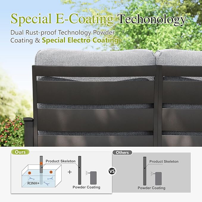Sophia & William Patio Furniture Sets 5 Seats Outdoor Metal Conversation Sets 5 Pcs with 2 x Cushioned Swivel Sofa Chairs,1 x 3-Seat Sofa,2 x Ottomans for Coffee Lawn Backyard Poolside Grey