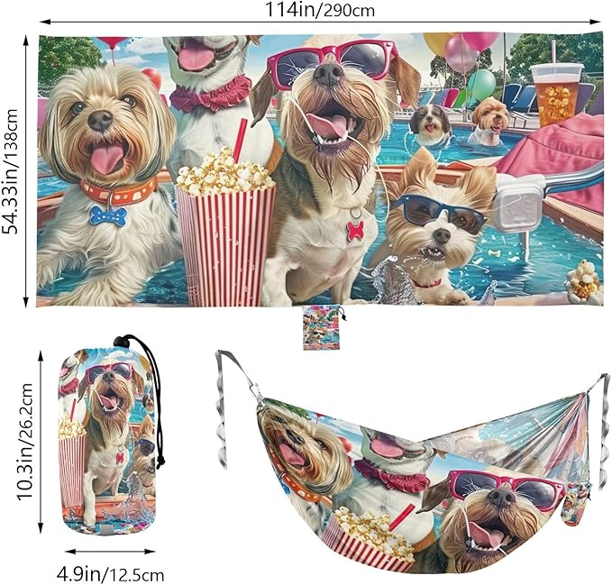 FRMG Dog Swimming Pool Party Camping Hammock 500 lbs Capacity Portable Hammocks with Tree Straps & Attached Carry Bag, Camping Essentials Gear 2014009a