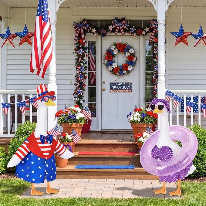 2 Set Porch Goose Outfits Summer Bikini Outfit with Swim Ring | Goose Clothes Fits 23" Cement ,Concrete or Plastic Lawn Goose Statues, Funny Outdoor Yard Garden Patio Decor