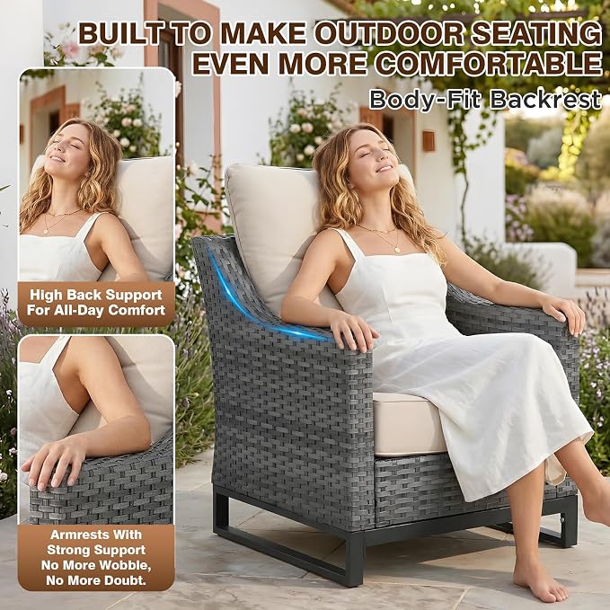7 Piece Patio Furniture Set With Fire Pit ,360°Swivel Patio Chairs Set of 2,Cozy 60,000 BTU Rectangle Fire Pit Table ,2 Wicker Chairs,Sofa,Outdoor Side Table,All-Weather Wicker Patio Set For Outdoor