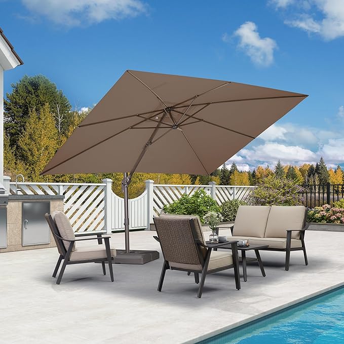 PURPLE LEAF 9' X 11.5' Rectangle Cantilever Umbrella Patio Umbrella Antique Bronze Outdoor Aluminum Offset Hanging Umbrella with 360-degree Rotation for Pool Garden Backyard Deck, Taupe
