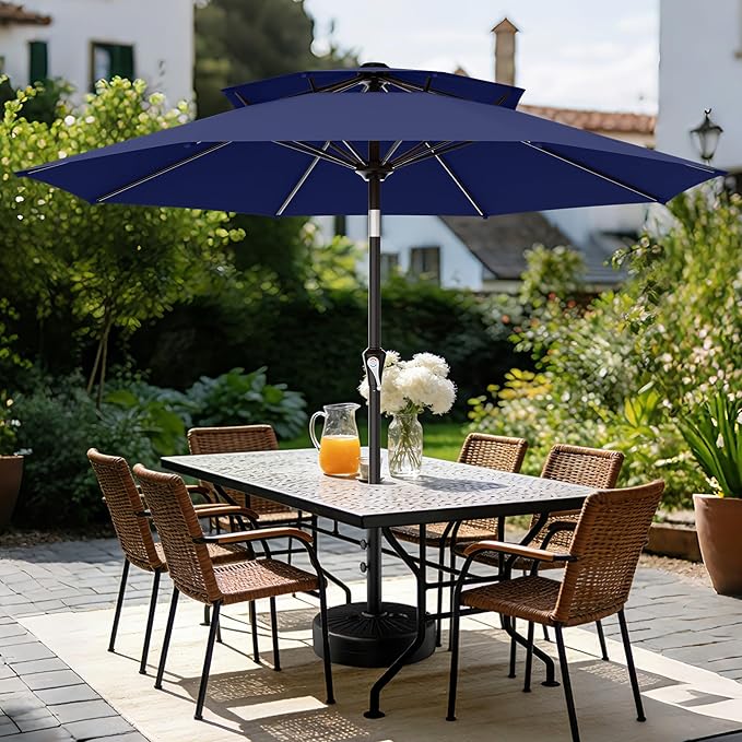 AreShark 9ft 2 Tiers Patio Umbrella - Outdoor Umbrella Waterproof UV Protection, Market Table Umbrella w/Push Button Tilt&Crank for Pool, Porch, Garden(Navy)
