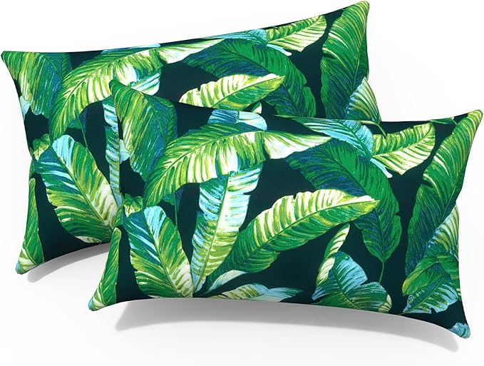 Pack of 2 Outdoor Lumbar Pillow Covers, All Weather Cushion Pillow Cases 12x20 Inch, Pillowcase for Patio Couch Decoration, Hanalei Lagoon