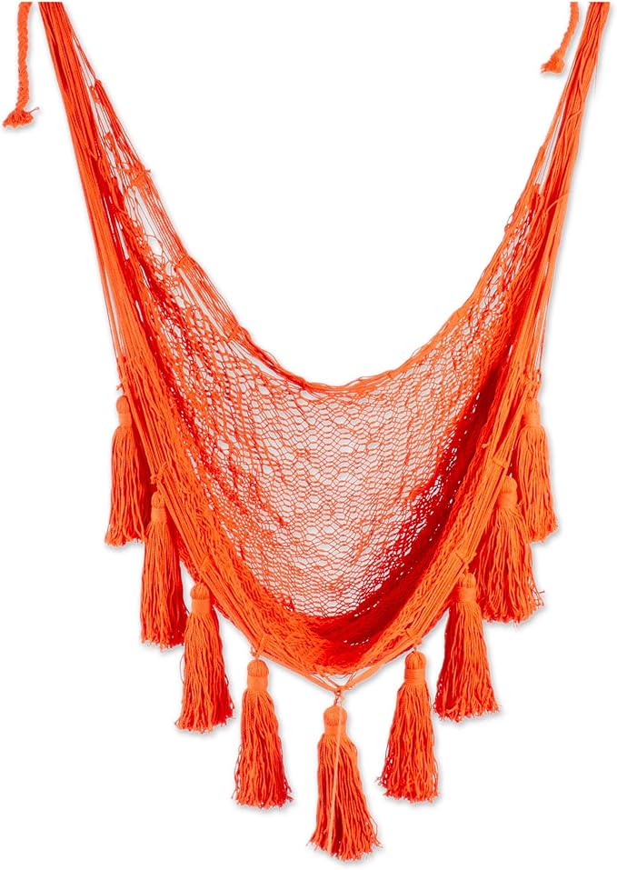 Novica Handmade Ocean Seat in Orange Cotton Hammock Swing (Single)
