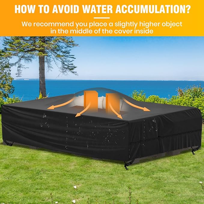 Velway Patio Furniture Cover Waterproof Outdoor Sectional Sofa Set Covers, All Weather Oxford Tear-Resistant Rectangular Table Chair Set Cover with Windproof Design, Large 126x63x28 Inch, Black
