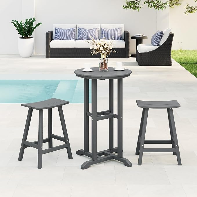 Costaelm Outdoor Bar Table, 37" Counter Height Round Patio Cocktail Bar Table, Patio Bar 3-Pieces Set Bistro Dining Pub Table for Front Porch Deck, Backyard, Garden, Gray