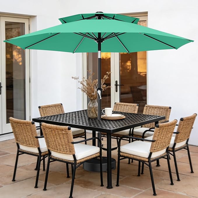 AreShark 10ft 2 Tiers Patio Umbrella - Outdoor Umbrella Waterproof UV Protection, Market Table Umbrella w/Push Button Tilt&Crank for Pool, Porch, Garden(Turquoise)