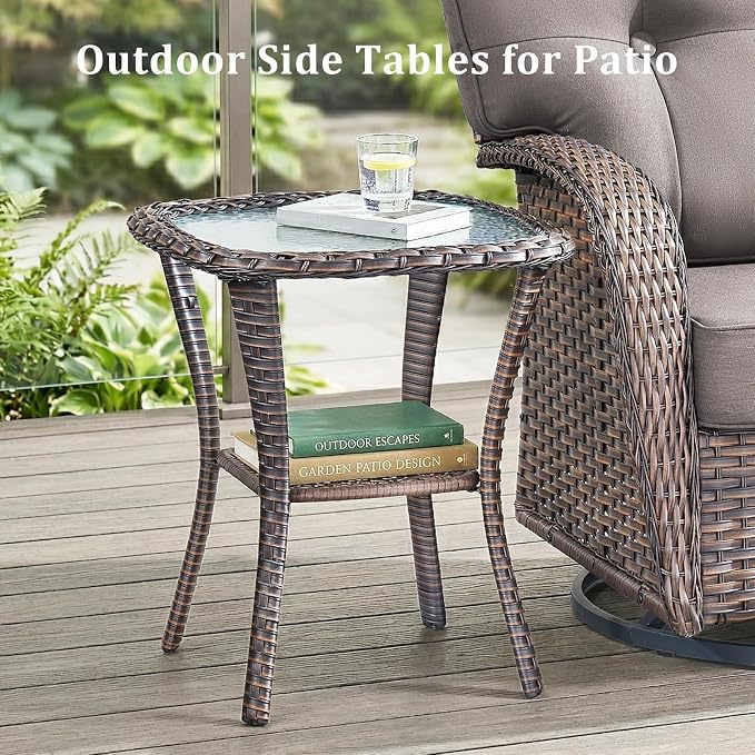 7 Piece Outdoor Patio Furniture Set with 30" Fire Pit Table,Conversation Sectional Wicker Couch with Swivel Chairs,Modern Outside Sofa for Balcony Backyard, Brown/Grey