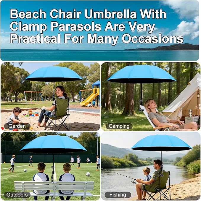 Patio Umbrellas 360 ° Adjustable Beach Chair Umbrella with Clamp UPF 50+ Clip On Chair Umbrella Sun Shade for Outdoor Beach, Patio, Wheelchair, Camping Chairs and Golf Carts