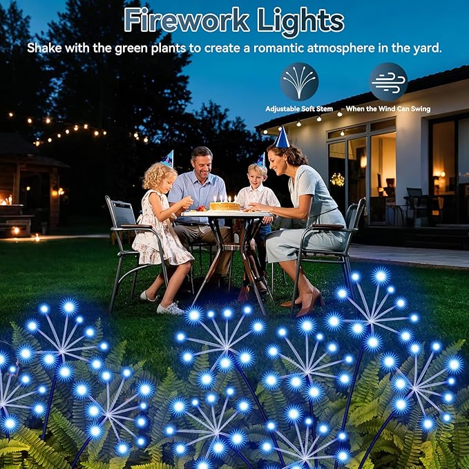 Slyuexu Solar Garden Lights 2 Pack Waterproof Swaying Starburst Light Solar Outdoor Lights for Yard Patio Walkway Pathway Party Wedding Decoration, Unique Gifts for Women, Blue