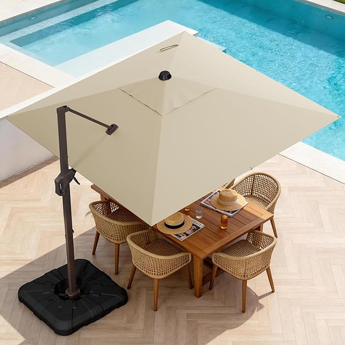 10' X 10' Patio Umbrella Cantilever Outdoor Rectangle Umbrella, Heavy Duty 360°Rotation Offset Umbrella for Garden Deck Pool Patio, Beige