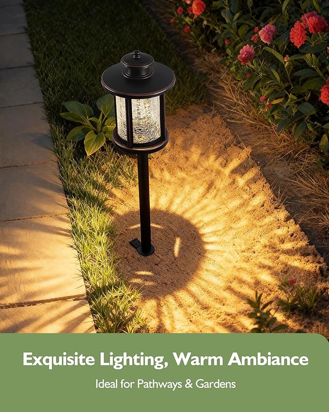 LITFIT Low Voltage Landscape Lighting, 12V 3.4W 155LM 3000K Outdoor Path Lights with Connectors, Crackled Shade, ORB Finish, Waterproof Aluminum LED Walkway Light Wired for Garden Yard, 4 Pack
