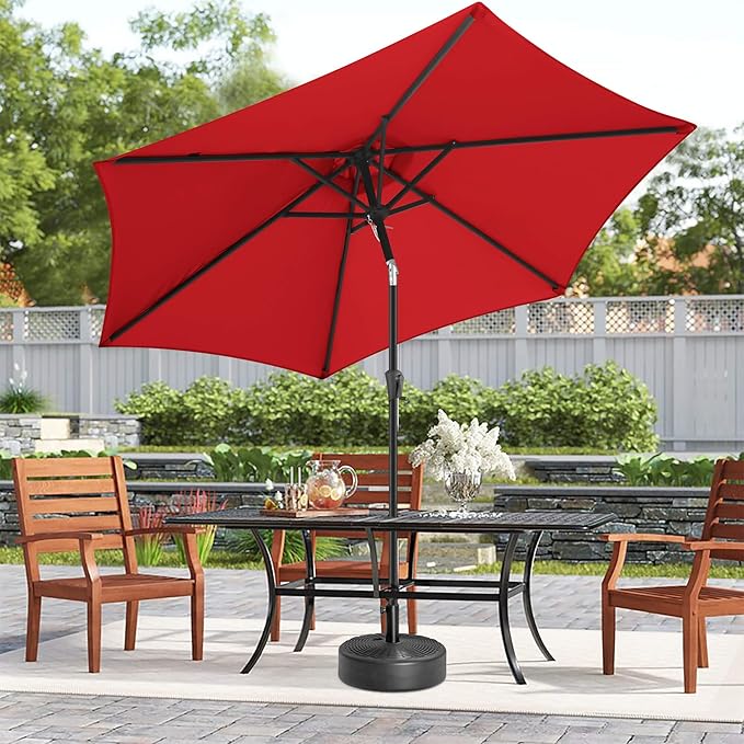 10FT Patio Umbrella Outdoor - Table Umbrella with 6 Sturdy Ribs, Market Umbrella with Push Button Tilt, UV Protection for Pool, Porch, Garden, Deck, Backyard (Red)