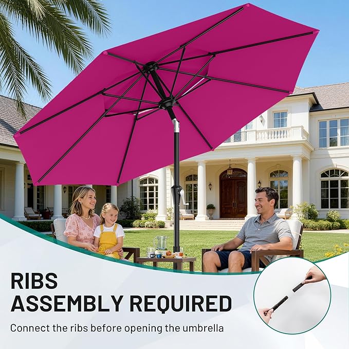 AreShark 10ft 2 Tiers Patio Umbrella - Outdoor Umbrella Waterproof UV Protection, Market Table Umbrella w/Push Button Tilt&Crank for Pool, Porch, Garden(Rose Pink)