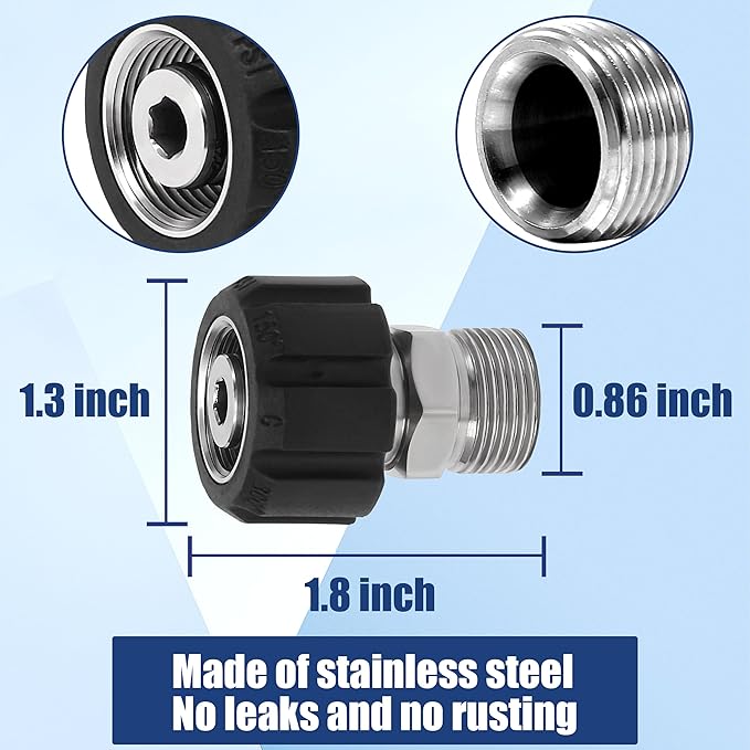 M MINGLE Pressure Washer Adapter, Metric M22 15mm Female Thread to M22 14mm Male Fitting, Stainless Steel, 4500 PSI