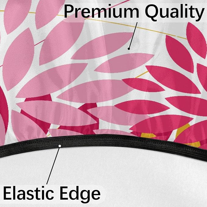 Round Tablecloth with Umbrella Hole and Zipper Elastic Fitted Table Cloth 45"-56" Oil-Proof Waterproof Patio Table Cover for Outdoor Picnic Party, Spring Summer Geometric Elegant Pink Yellow