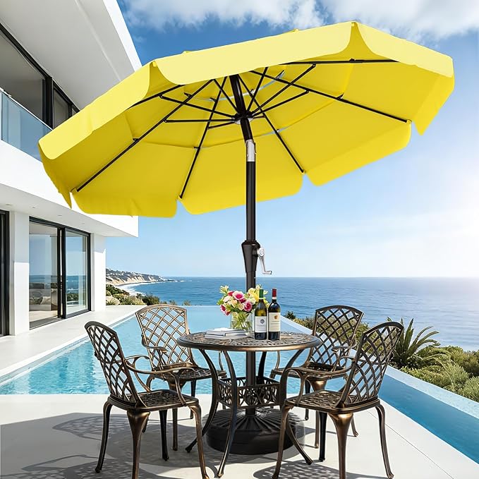 AreShark 9FT 3-Tiers Patio Umbrella with Valance, Outdoor Umbrellas with Crank/Tilt, Table Market Umbrella Vented w/ 8 Sturdy Ribs for Garden, Deck, Backyard, and Pool, Yellow