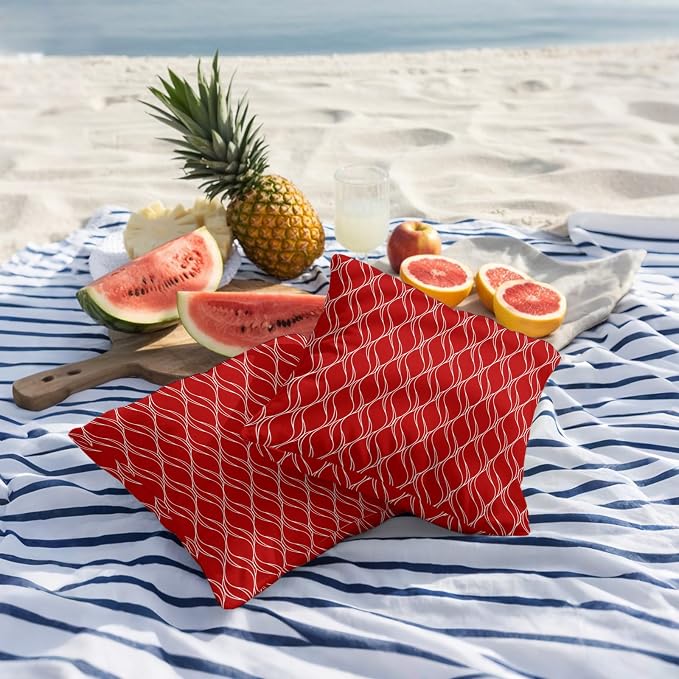 Red White Stripes Outdoor Pillow Covers 20x20 Inch Throw Pillow Covers Set of 2 Waterproof Decorative Pillow Cases Simple Geometric Modern Monochrome Cushion Covers for Patio Furniture Garden Couch