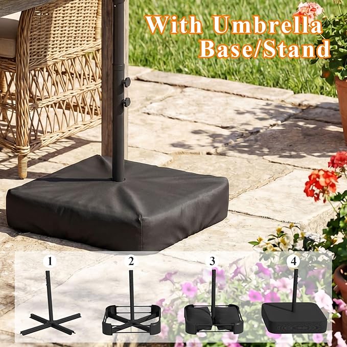 15FT Patio Umbrella with Solar Light Bar, Large Double-Sided Outdoor Table Umbrella with Base, Crank, Steel Ribs and Pole for Patio, Beach Sun Umbrellas for Backyard, Poolside, Beige