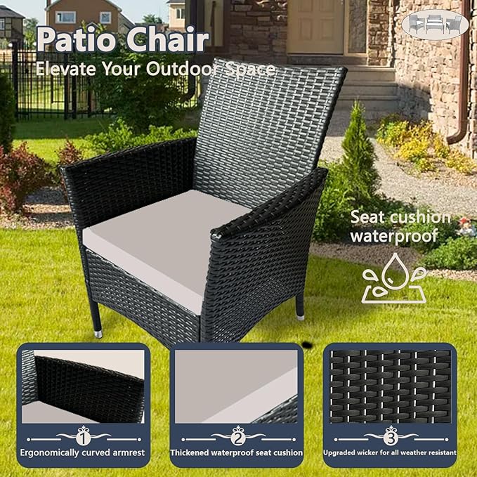 PatLoom 4-Piece Outdoor Furniture Set,Dark Brown Rattan Wicker Patio Sofa,Elegant Patio Conversation Set with Glass Top Coffee Table for Garden, Backyard, Poolside, Balcony (Beige Cushions)