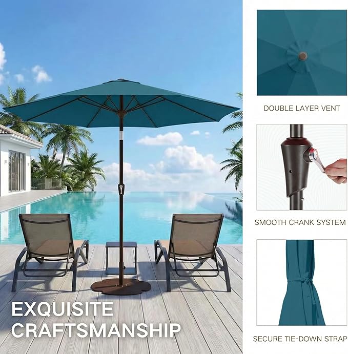 Kingdura 10FT Outdoor Patio Umbrella, Market Table Umbrella with Push Button Tilt and Crank, 8 Sturdy Fiberglass Ribs, UV Protection for Pool, Lawn, Deck, Backyard, Garden (Lake blue)