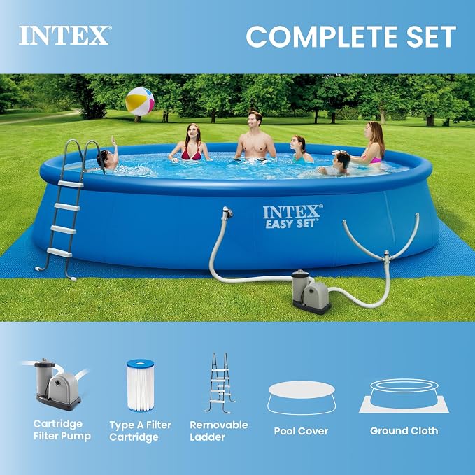 Intex Easy Set 18 Foot by 48 Inch Round Inflatable Above Ground Swimming Pool with Filter Pump, Ladder, Pool Cover, and 6 Pack Filter Cartridges, Blue