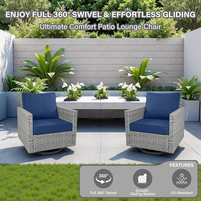 9 Piece Patio Furniture Set with 43-Inch Propane Fire Pit Table, Outdoor Sectional Sofa Set, 5 Seater Modular Wicker Seating with 50000 BTU Fire Table for Deck Backyard Casual Gathering