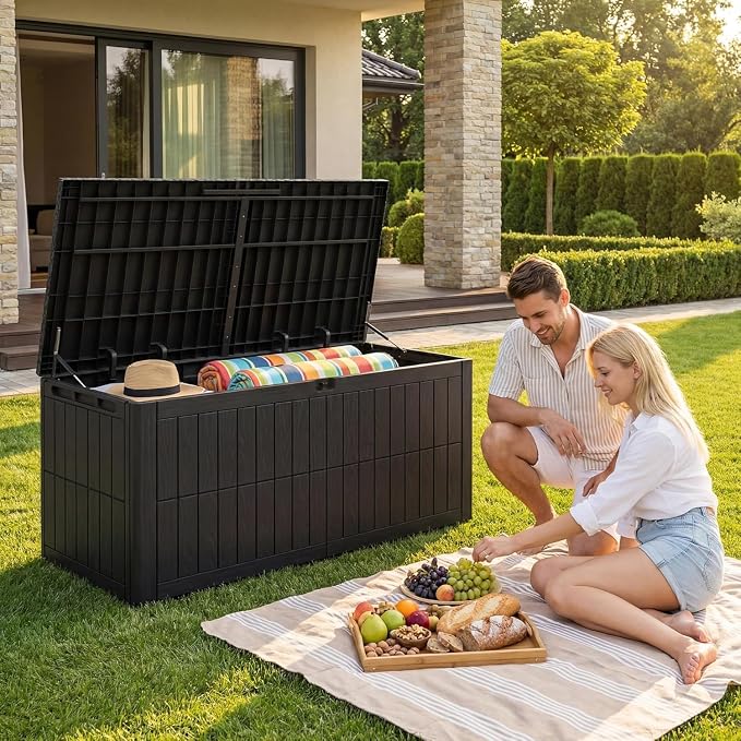 UDPATIO 220 Gallon Deck Box Outdoor Storage Box Lockable Waterproof Indoor Outdoor Storage Container for Patio Cushions, Garden Tools, Package Delivery Boxes for outside