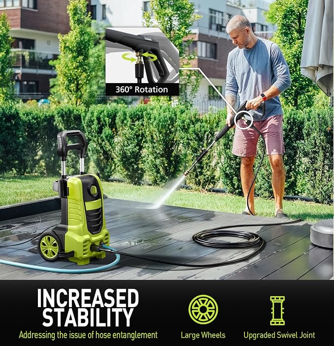 Electric Pressure Washer, 26 FT Hose Pressure Cleaner 2030 PSI with 4 Nozzles Tips,Surface Cleaning with Upgraded Swivel Joint for Car,Fences,Patios,Daily Needed Mint Green