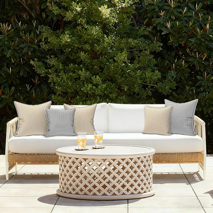 LVTXIII Outdoor Throw Pillow Covers Waterproof Tropic Accent Pillow Cases Fluffy Outdoor Cushion Covers for Garden and Patio Furniture Decoration, 16x16, 2 Pack, Strip Grey