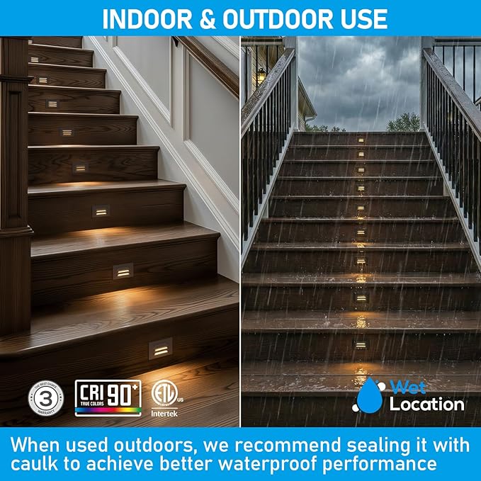 LEONLITE 12-Pack 5CCT 120V LED Step Lights, 3.5W Dimmable Horizontal Louvered Stair Lights Indoor Outdoor, Wet Location, CRI90, ETL, 2700K/3000K/3500K/4000K/5000K, Aluminum, Oil Rubbed Bronze