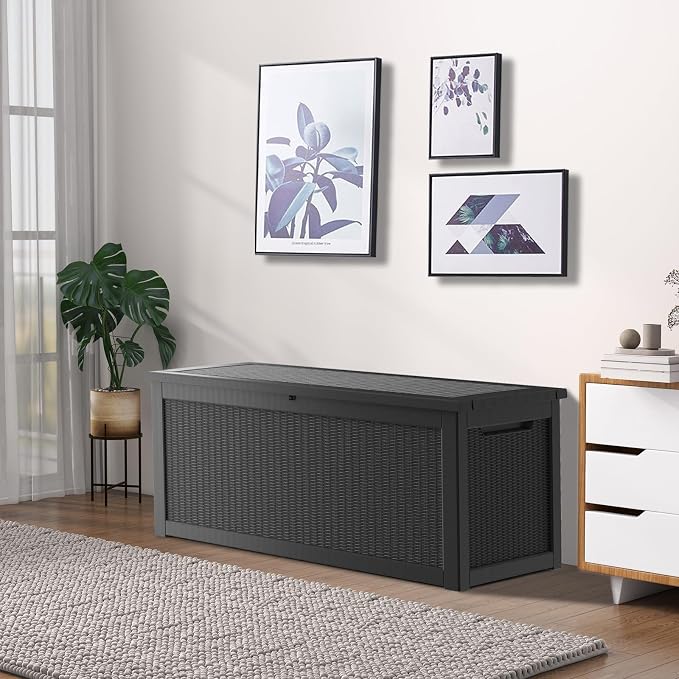 320 Gallon Deck Boxes Outdoor Waterproof, Outdoor Storage Box with Lockable Lid & UV-Resistant for Patio Furniture, Outdoor Cushions, Garden Tools and Pool Supplies, Black