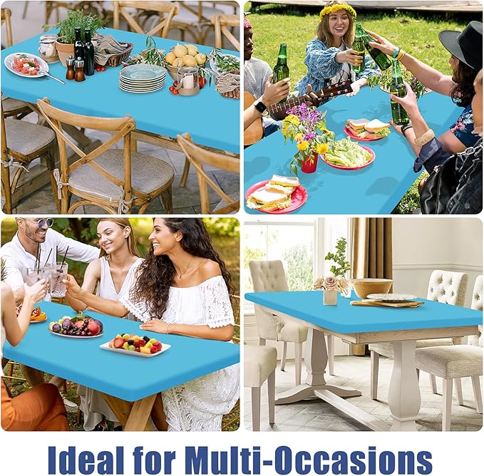 Moosfor Spandex 8 Foot Rectangle Table Cloth 2 Pack, Elastic Fitted Tablecloths for Picnic, Stretch Washable Patio Table Cover for Outdoor, Camping, Banquet and Parties (Blue Mist, 30"x96")