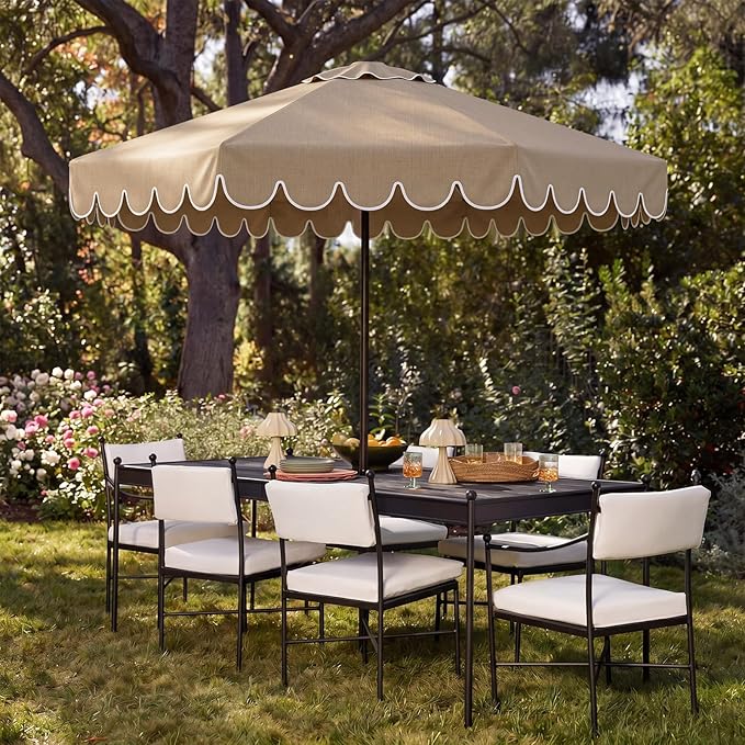Scalloped Patio Umbrella Replacement Canopy Outdoor Boho Midcentury Market Umbrella Top Cover UV Protection for Patio Beach, Canopy Only