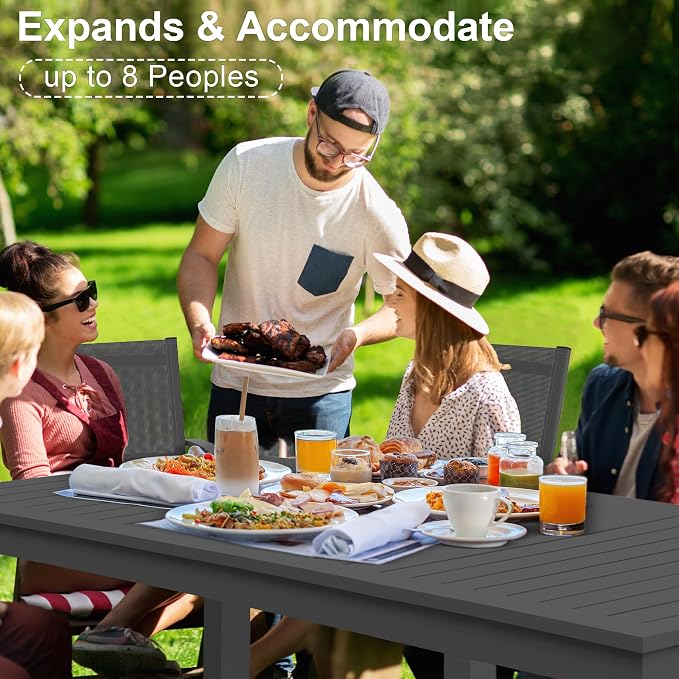 FansaFurn Aluminum Expandable Outdoor Dining Table, 3-Position Extensible Length Patio Dining Table for 4-10 Person, 91" L x 34" W All-Weather Dining Table for Garden Porch Deck, Grey