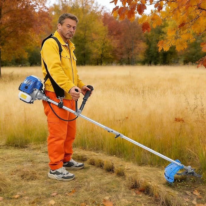 Brush Cutter, 2-Stroke 25.4CC 10000RPM Gas Lawn Edger Single Cylinder Air Cooled Weed Wacker Multifunction Weed Eater Aluminum Gas Powered Weed Trimmer Garden Trimmer w/0.2 Gal Fuel Tank Capacity