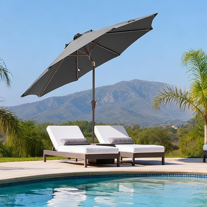 9FT Solar-Powered LED Patio Umbrella with Tilt Crank,Outdoor Market Umbrella with 32 Lights,Sunshade for Deck, Garden and Pool