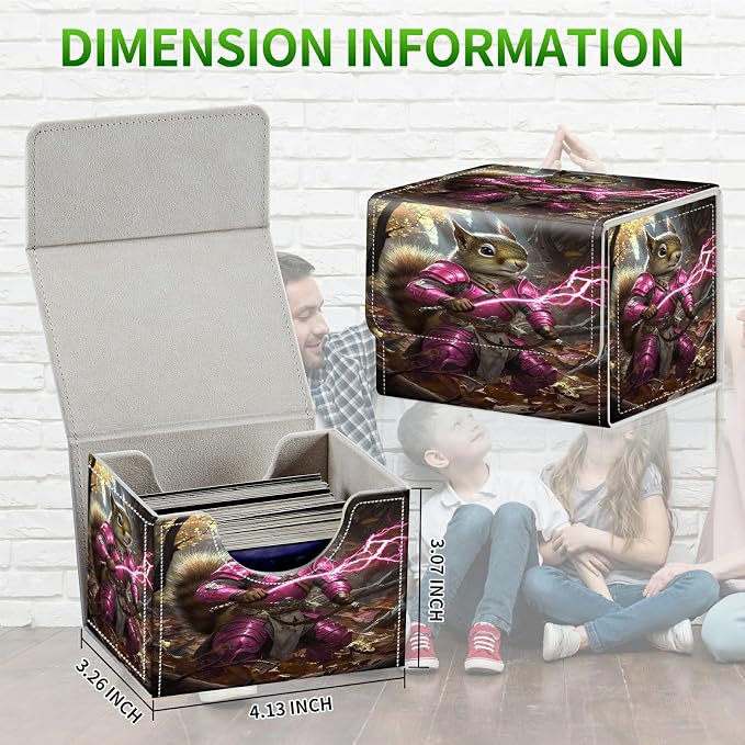 Card Deck Box for MTG, Cards Storage Box Fits 120+ Sleeved, Leather Small Size Strong Magnetic Closing Card Case for Board Games Magic TCG CCG Baseball Collection, Purple Lightning Squirrel