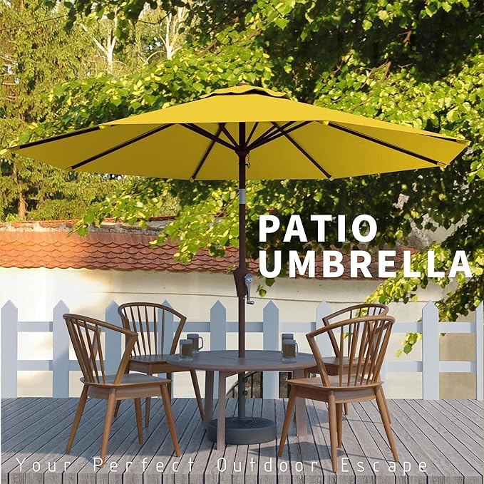 10FT Patio Umbrella, Outdoor Umbrella with Push Button Tilt and Crank, 8 Sturdy Ribs, UV Protection & Waterproof Market Umbrella for Pool, Backyard, Beach,Deck (Yellow)