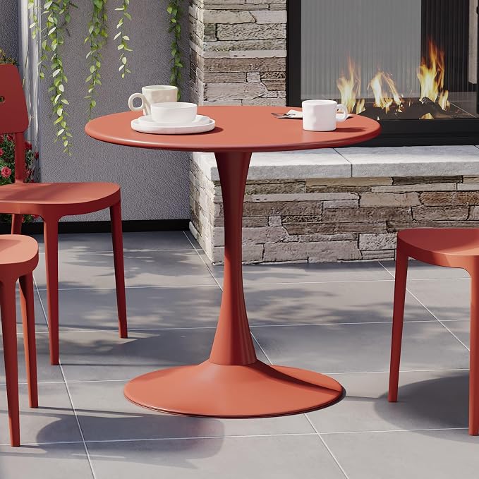 Costaelm Round Outdoor Dining Table, Patio Side Table, Weather Resistant PP Backyard Table for Poolside Deck Porch Lawn Garden, Red