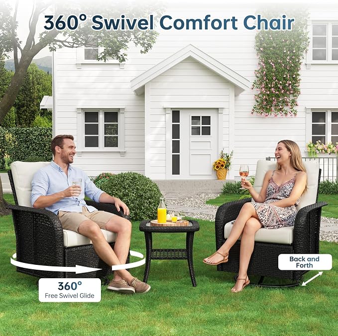 LazySunsets Luxury 10-Piece Patio Furniture Set with 44'' Fire Pit Table, Wicker Rattan Sofa with Thick Cushion, Outdoor Conversation Set for Backyard, Poolside & Garden, Black/Beige