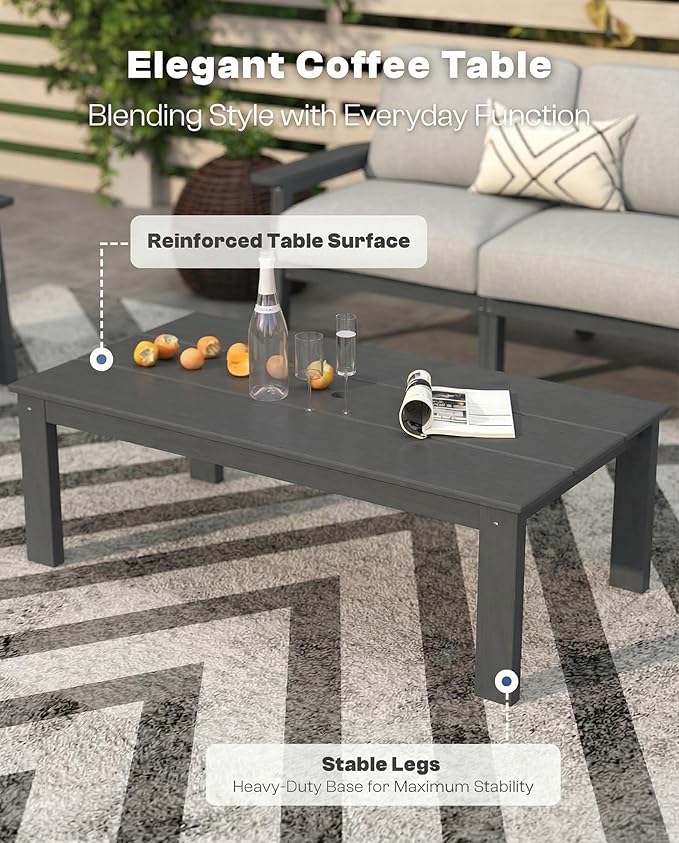 7 Piece Patio Conversation Sets, Outdoor Couch with Washable Thick Gray Cushions, HDPE Patio Furniture Set, Outdoor Sectional Furniture for Backyard, Deck, Lawn, Porch (Grey Frame)