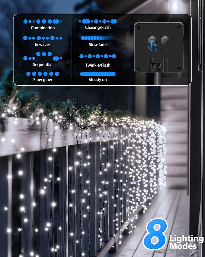 Brightown Solar Outdoor String Lights - 46 FT 120 LED Solar String Lights for Outside with 8 Lighting Modes, IP65 Waterproof Solar Outdoor Lights, Suitable for Tree Party Decor, Pure White